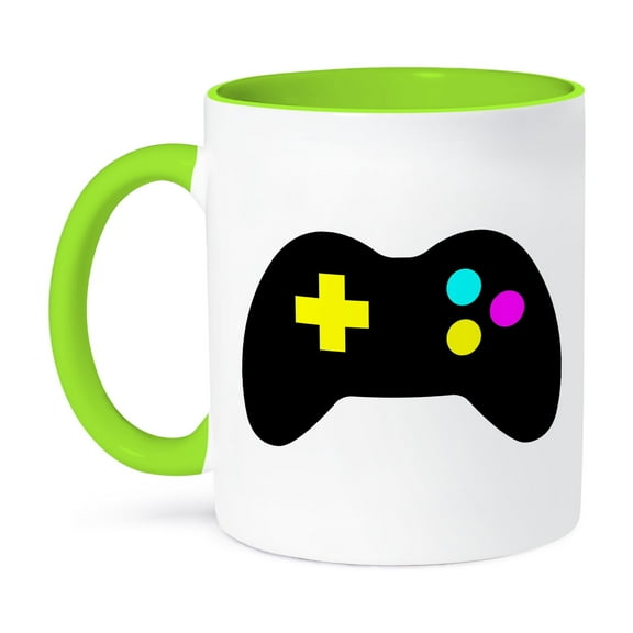 3dRose, CMYK Gamer Control Icon Graphic Cartoon, 11oz Two-Tone Green Mug