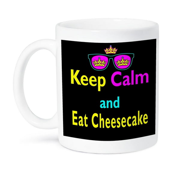 3dRose, CMYK Keep Calm Parody Hipster Crown And Sunglasses Keep Calm And Eat Cheesecake, 11oz Mug