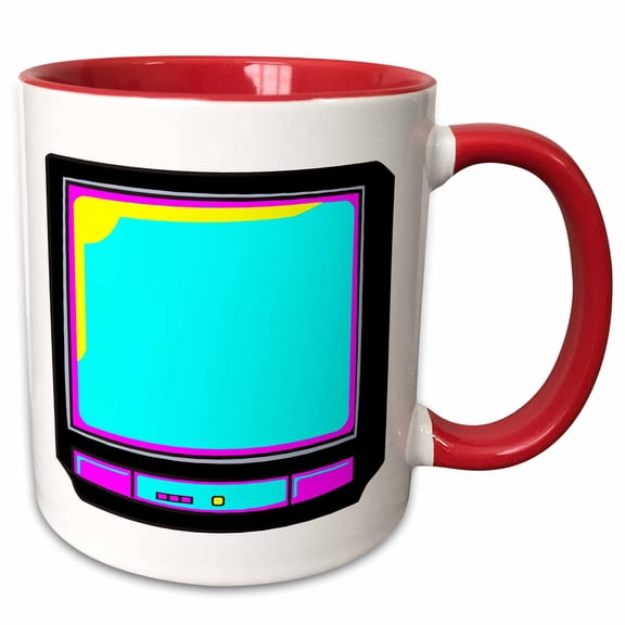 3drose, Cmyk Retro Television Tv Set Vector Cartoon, 11oz Two-tone Red Mug