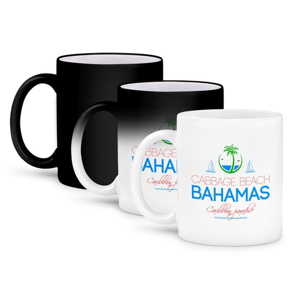 3dRose, Cabbage Beach, Bahamas Caribbean paradise text, decorative images, 11oz Magic Transforming Mug