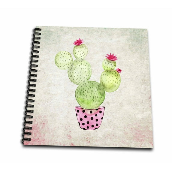 3dRose, Cactus Cacti Fun Illustration cute watercolor floral flowers flowerpot, Memory Book 12 x 12 inch