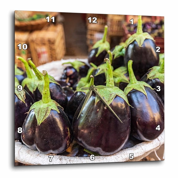 3drose, Cairo, Egypt, Africa. Eggplant for Sale at an Outdoor Market., 15x15 Wall Clock