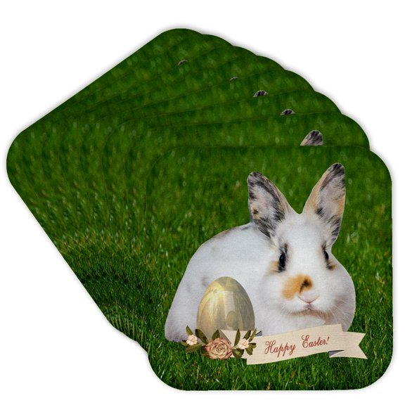 3drose, Calico Bunny Rabbit in the Grass with Easter Egg with Roses, Happy Easter, Set of 8 Coasters - Soft