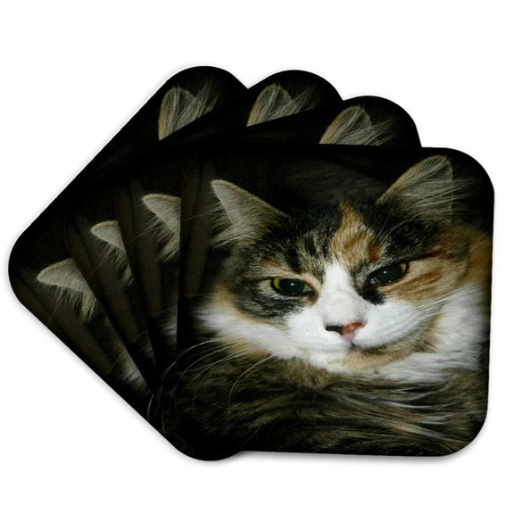 3drose, Calico Cat Closeup, Set of 4 Coasters - Soft