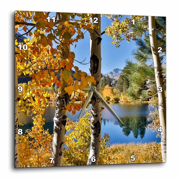 3drose, California, Bishop. Bishop Canyon, Autumn Color and Blue Lake, 13x13 Wall Clock