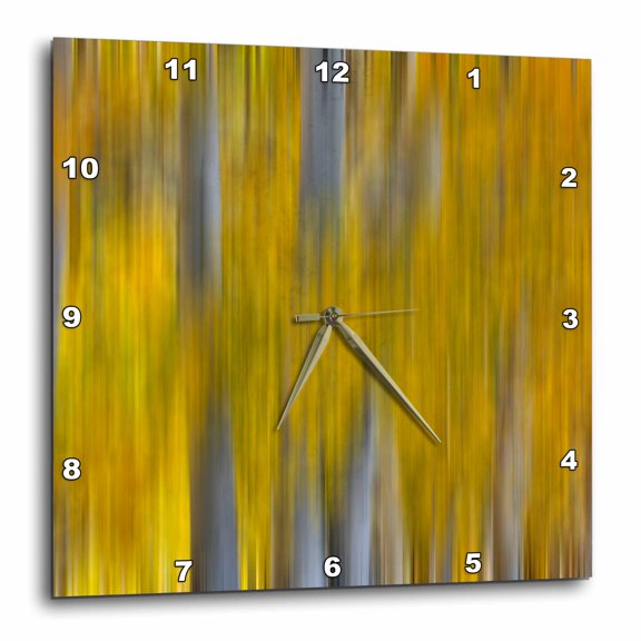 3drose, California, June Lake. Aspens in Fall Golden Color, Blur Motion, 15x15 Wall Clock