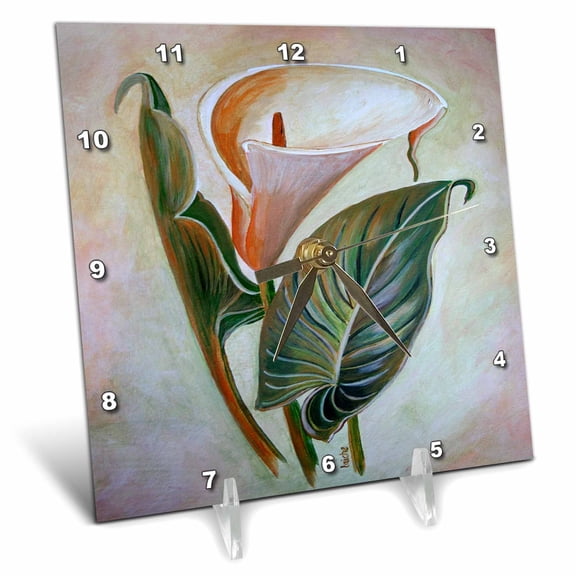 3dRose, Calla Lily - botanical, calla, elegance, floral, flower, garden, lilies, lily, love, macro, pure, 6x6 Desk Clock
