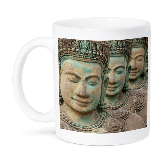 3dRose, Cambodia, Siem Reap. Carved statues at Buddhist temple., 11oz Mug