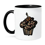3dRose, Camouflage Camo Pattern Cupcake, 15oz Two-Tone Black Mug