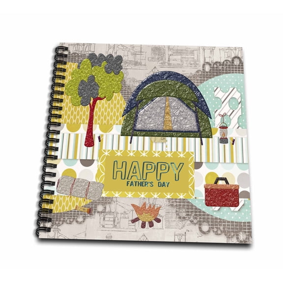 3dRose, Camping Theme, Fathers Day, Abstract, Yellow, Red, Green, Orange, Memory Book 12 x 12 inch