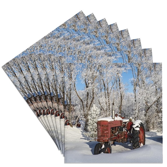 3dRose, Canada, Manitoba. Vintage tractor and trees covered with rime ice., Set of 8 Ceramic Tile Coasters