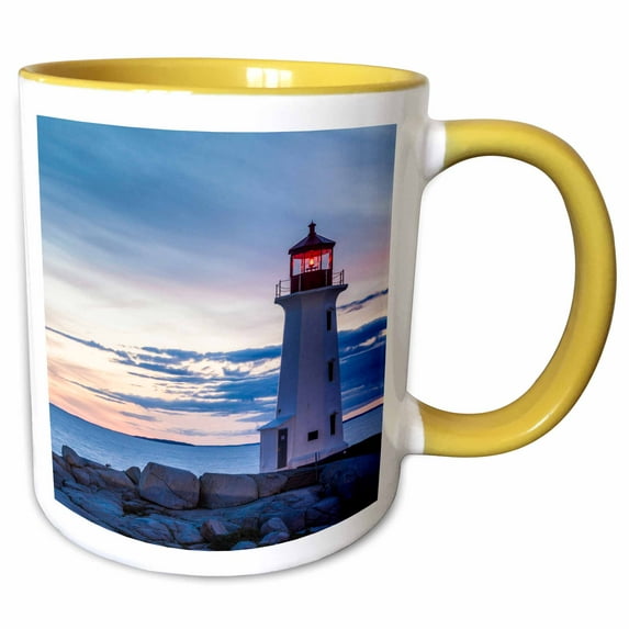 3drose, Canada, Nova Scotia, Peggys Cove. Peggys Point Lighthouse., 11oz Two-tone Yellow Mug