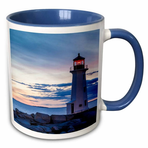 3drose, Canada, Nova Scotia, Peggys Cove. Peggys Point Lighthouse., 15oz Two-tone Blue Mug