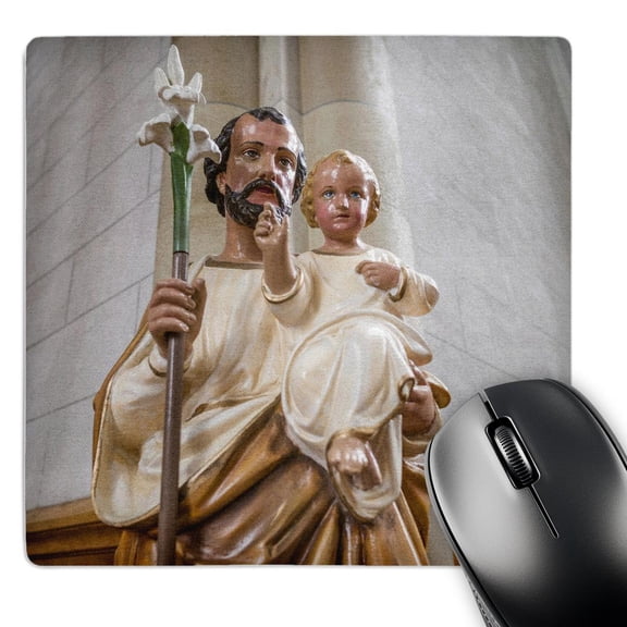 3dRose, Canada, Nova Scotia, St. Bernard Church, statue of Joseph and Jesus., MousePad