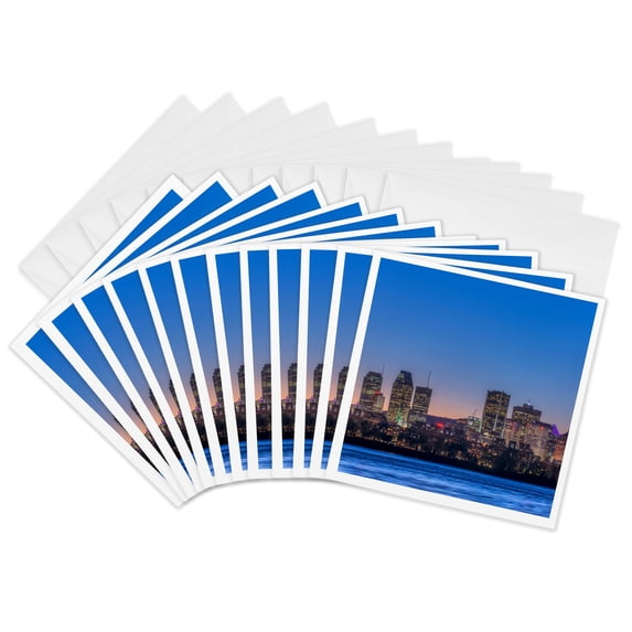 3drose, Canada, Quebec, Montreal, Skyline and St. Lawrence River., 12 Greeting Cards with Envelopes