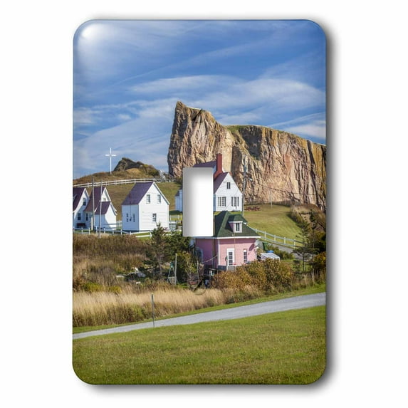 3dRose, Canada, Quebec, Perce. Village buildings and Perce Rock, single toggle switch