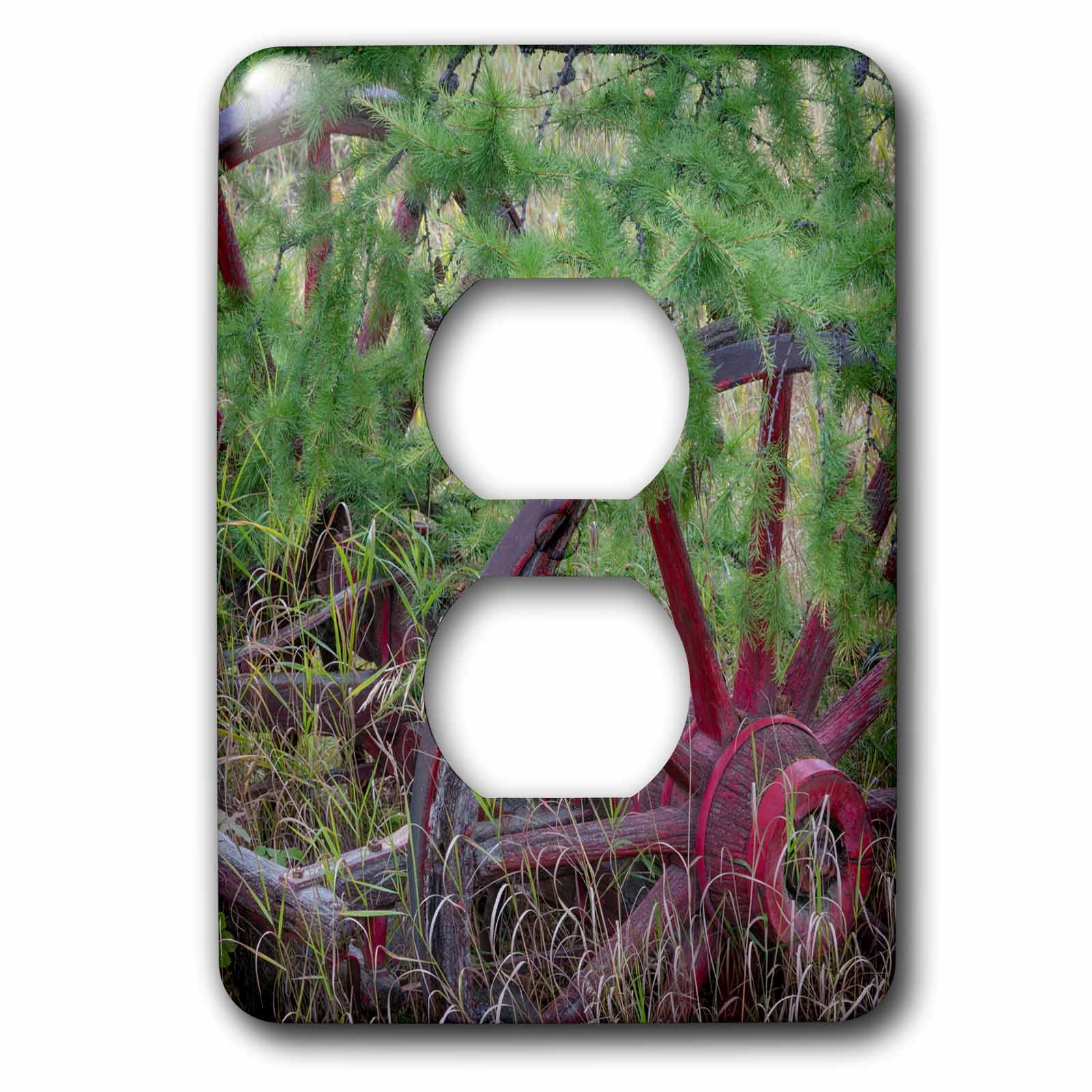 3dRose, Canada, Yukon Territory. Old wagon wheels in grass., 2 plug outlet cover