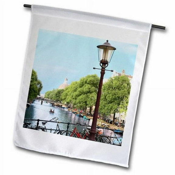 3dRose, Canal scene, Amsterdam, Holland, Netherlands - EU20 MGL0076 - Miva Stock, 12 x 18 inch Garden Flag