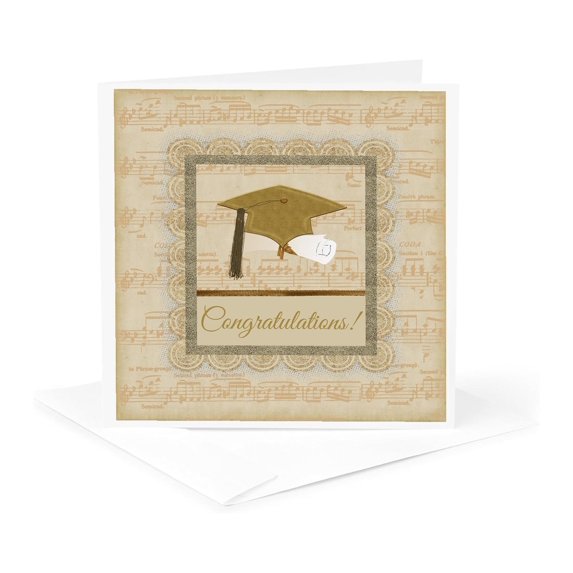 3drose, Cap, Diploma, Musical Notes, Peach, Congratulations, 1 Greeting Card with Envelope
