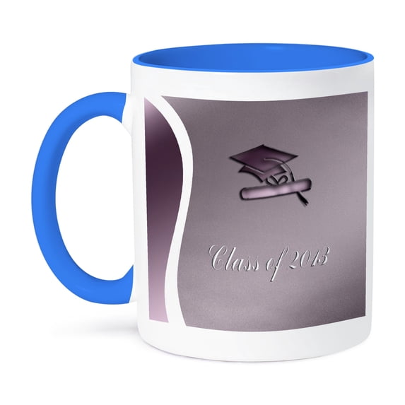 3dRose, Cap and Diploma, Class of 2013, Pastel Pink, 15oz Two-Tone Blue Mug