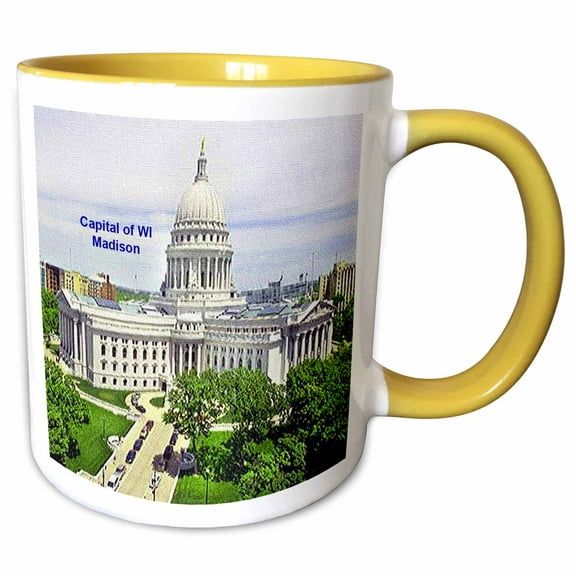 3drose, Capital of Wisconsin, Madison, 11oz Two-tone Yellow Mug