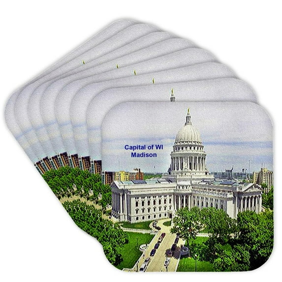 3drose, Capital of Wisconsin, Madison, Set of 8 Coasters - Soft