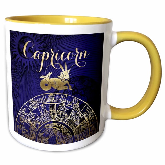 3drose, Capricorn Symbol Astrology Wheel Zodiac Sign Horoscope, 11oz Two-tone Yellow Mug