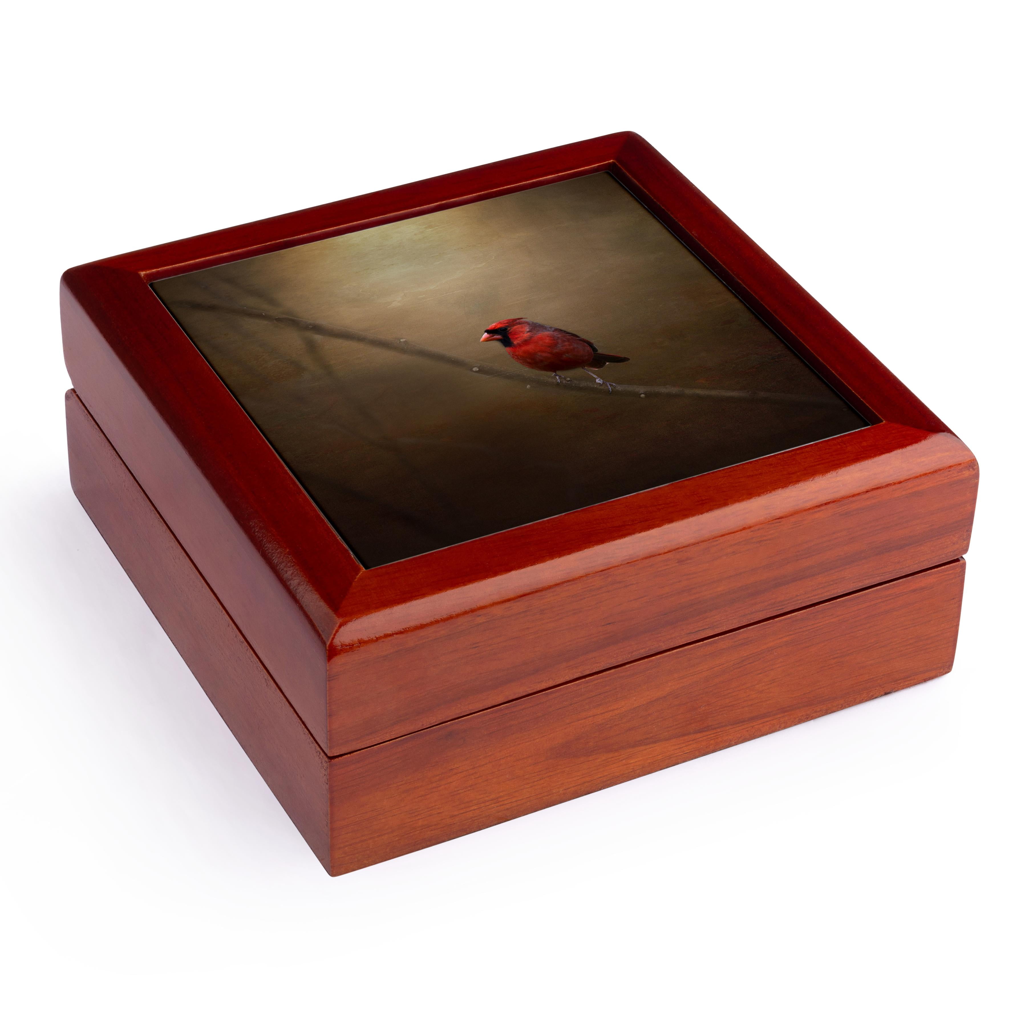 3dRose, Cardinal Fine Art Décor, Jewelry Box 5.5x5.5 inch with 4 inch tile