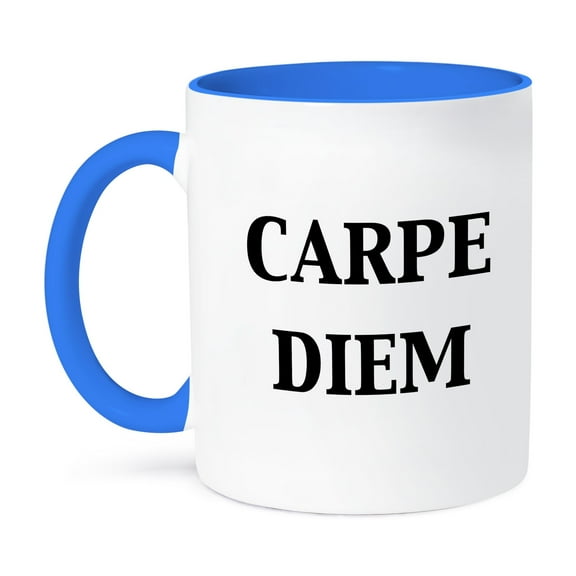 3dRose, Carpe Diem, Black, 11oz Two-Tone Blue Mug