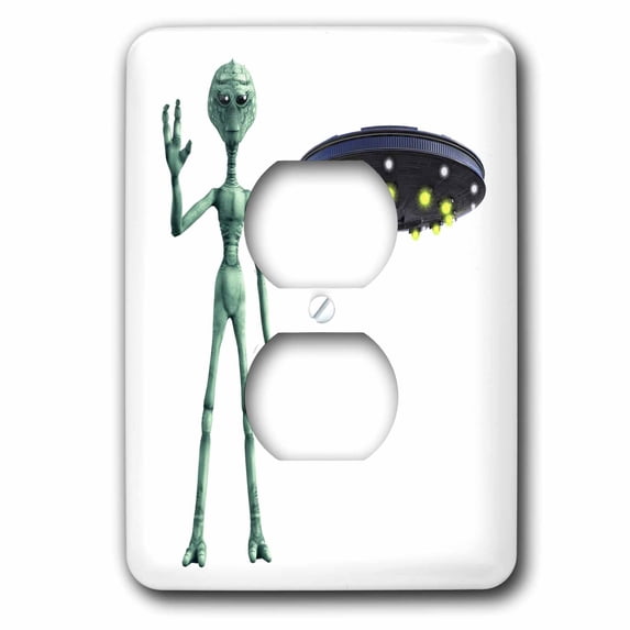 3dRose, Cartoon Alien from Outer Space and Flying Saucer, 2 plug outlet cover
