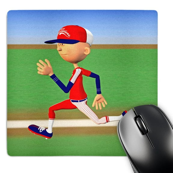 3dRose, Cartoon Baseball Player in Red White Blue Running, MousePad