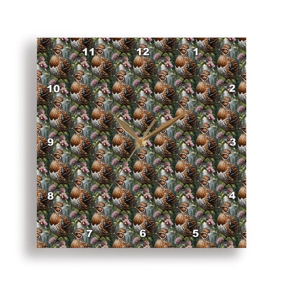 3dRose, Cartoon Of A Ruffed Grouse Surrounded By Mountain Laurel Pattern, 15x15 Wall Clock