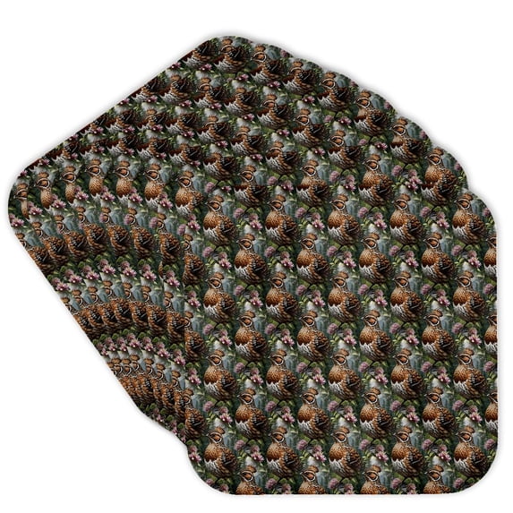 3drose, Cartoon of a Ruffed Grouse Surrounded by Mountain Laurel Pattern, Set of 8 Coasters - Soft
