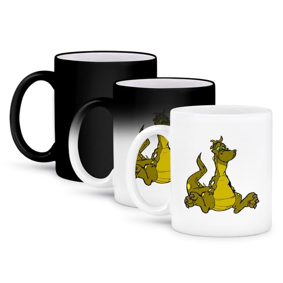 3dRose, Cartoon Of Funny Green Dragon.jpg, 11oz Magic Transforming Mug