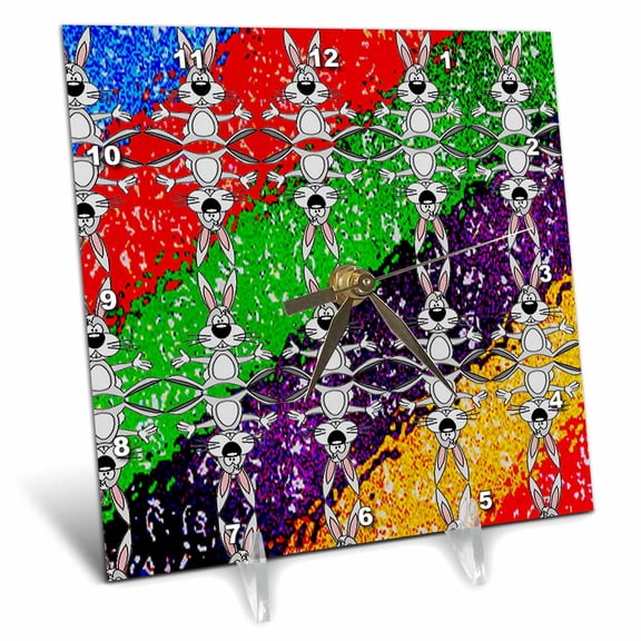 3dRose, Cartoon Rabbit Pattern, 6x6 Desk Clock