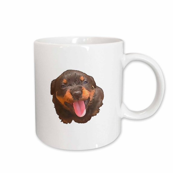 3drose, Cartoon Style Nerdy Rottweiler Puppy Sticking Tongue Out, 11oz Mug