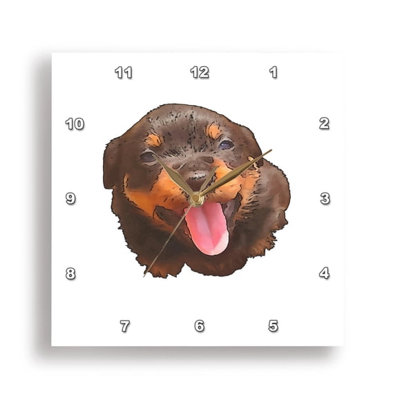 3dRose, Cartoon Style Nerdy Rottweiler Puppy Sticking Tongue Out, 15x15 Wall Clock
