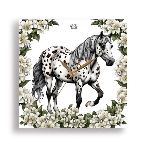 3dRose, Cartoon Tattoo Art Of Appaloosa With Syringa Flowers, 15x15 Wall Clock