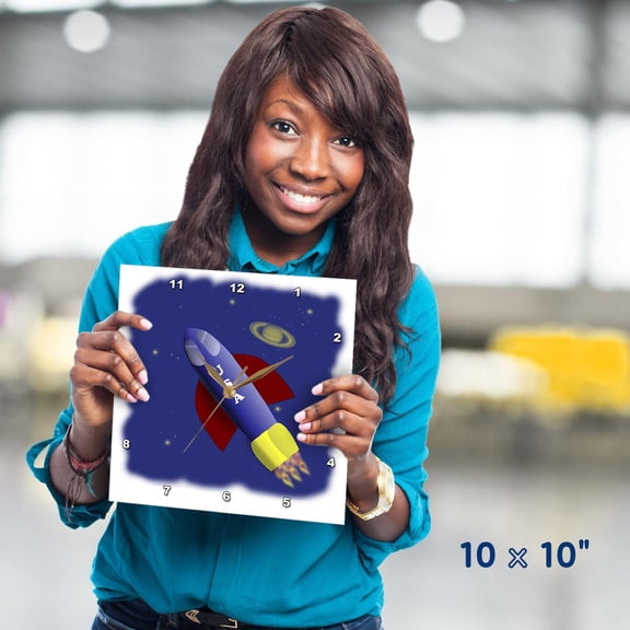 3dRose, Cartoon USA rocket ship headed into space, 10x10 Wall Clock