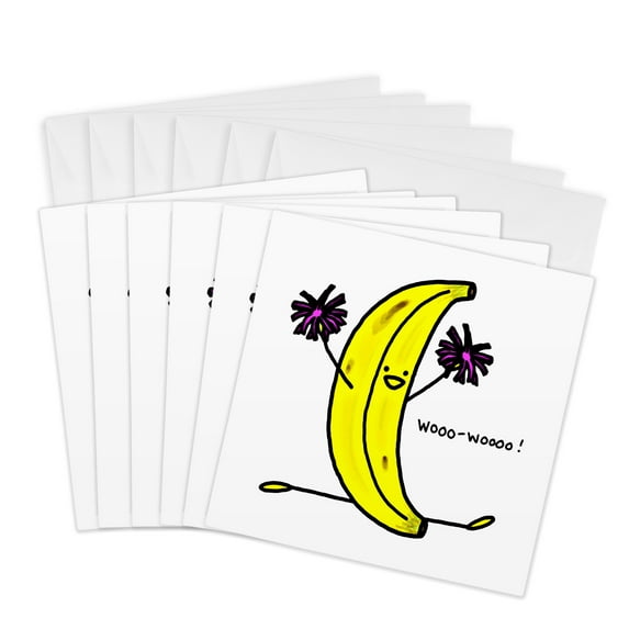 3dRose, Cartoon of Cheering Banana, 6 Greeting Cards with envelopes