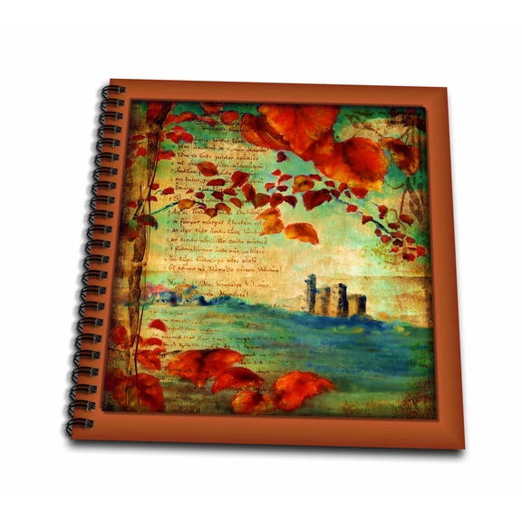 3dRose, Castle and Leaves in Medieval Book, Mini Notepad 4 x 4 inch