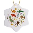 thumbnail image 1 of 3drose, Cat, Dog, Mouse, Birds, Turtle, Alligator, Dinosaur, Monkey and Fish Pattern, 3 inch Snowflake Porcelain Ornament, 1 of 7