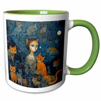 3drose, Cat Person with Her Cats in the City, 15oz Two-tone Green Mug