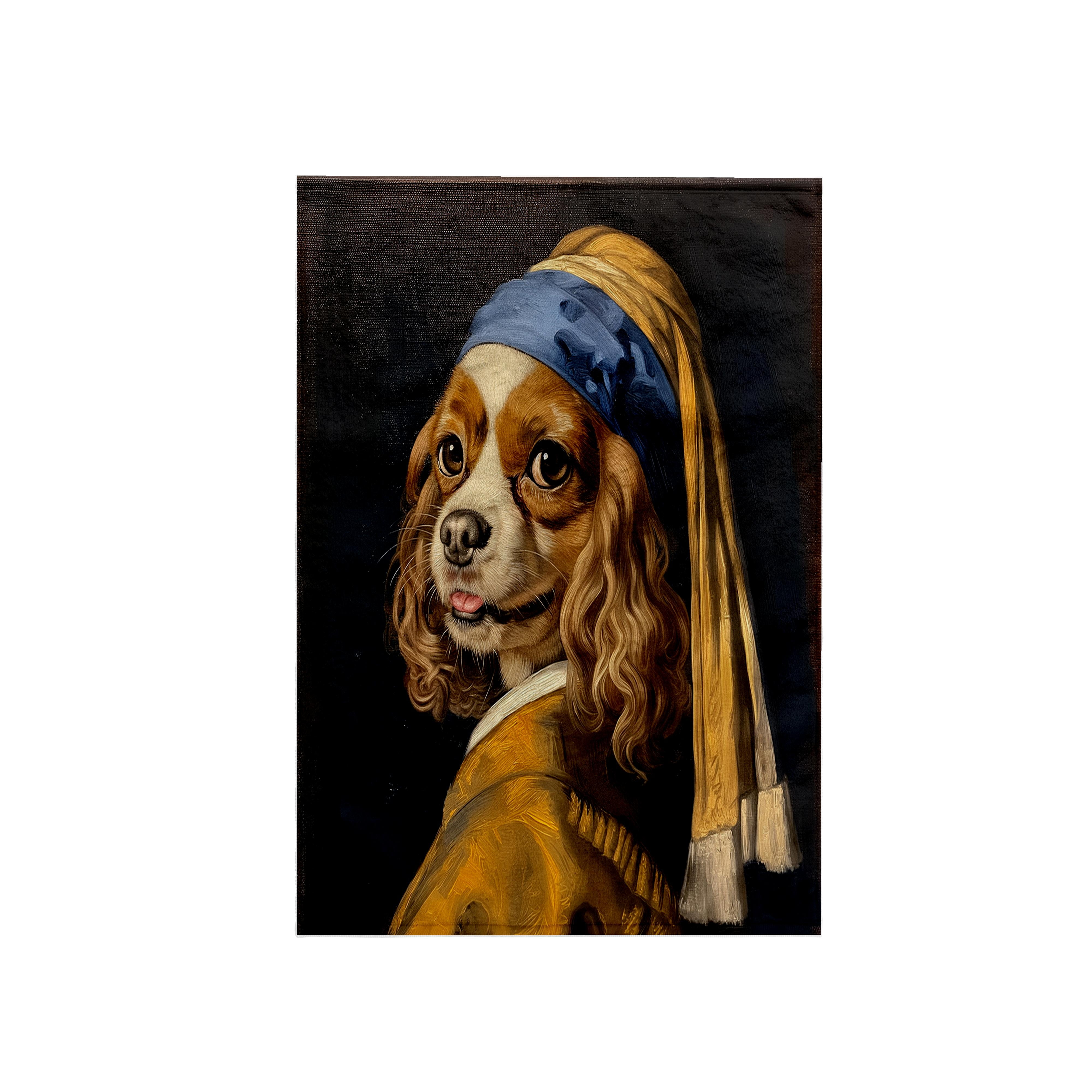 3dRose, Cavalier King Charles Spaniel with pearl earring Golden Age Painting, 15x22 Hand Towel
