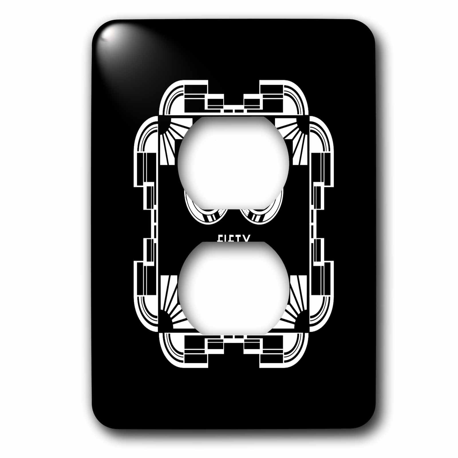 3dRose, Celebrate 50 Wonderful Years- Art Deco Design in Black and White, 2 plug outlet cover