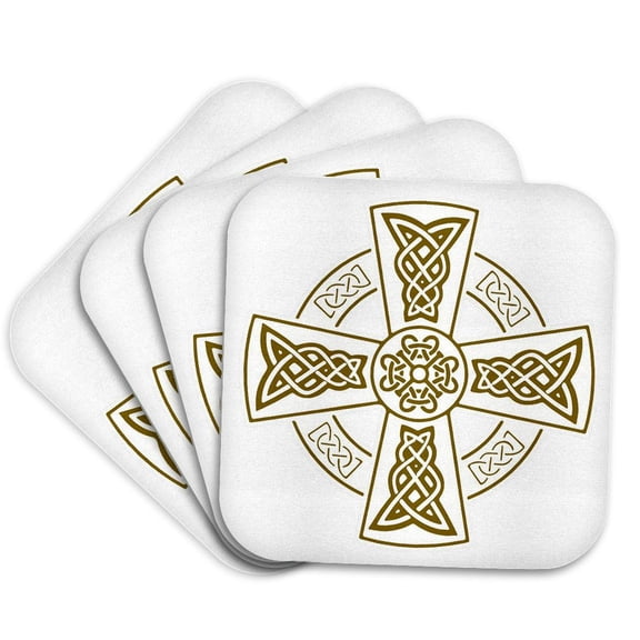 3drose, Celtic High Cross Decorative Knotwork 4, Set of 4 Coasters - Soft