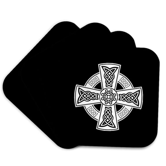3drose, Celtic High Cross Decorative Knotwork, Set of 4 Coasters - Soft