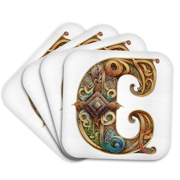 3drose, Celtic Ornamental Monogram C, Set of 4 Coasters - Soft