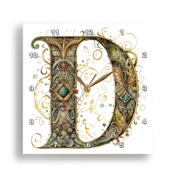 3dRose, Celtic Ornamental Monogram D, 15x15 Wall Clock