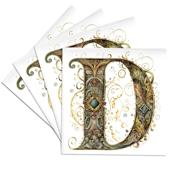3drose, Celtic Ornamental Monogram D, Set of 4 Ceramic Tile Coasters